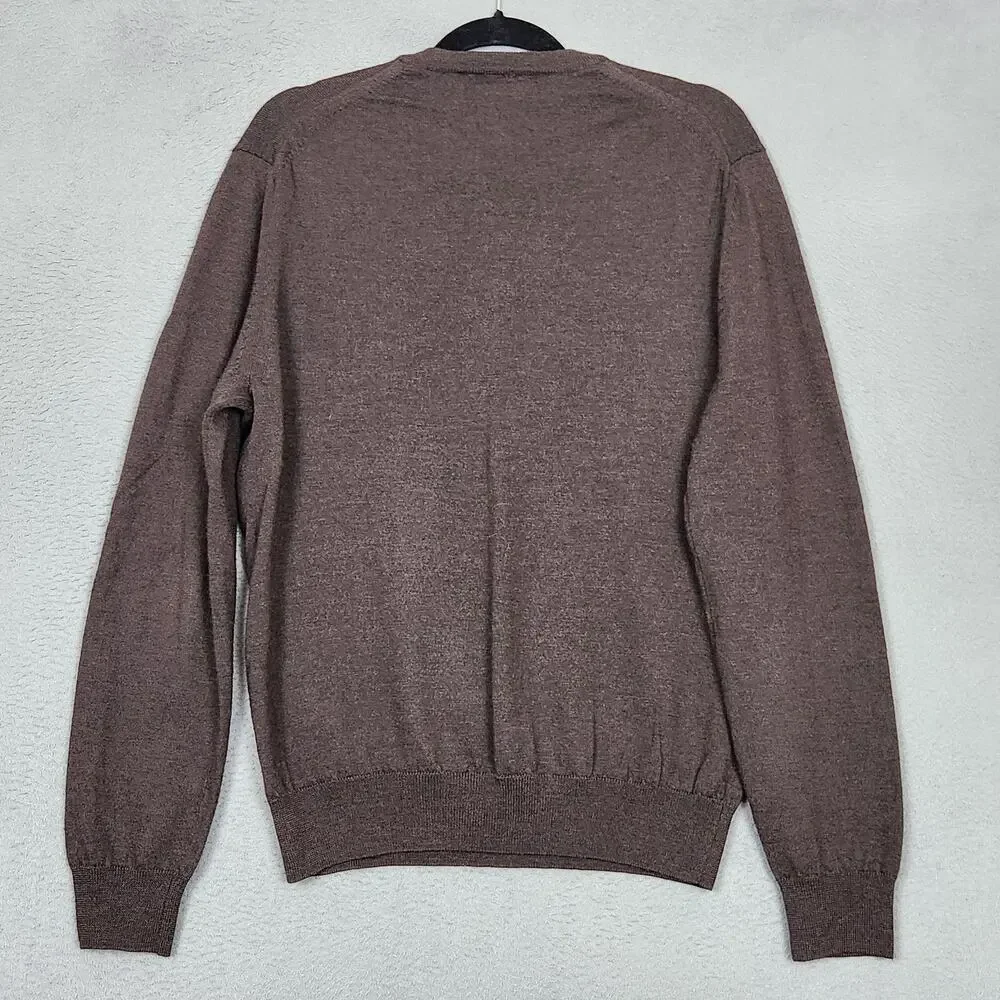 Express Design Studio Sweater Mens Large Brown Italian Merino Wool V Neck Knit